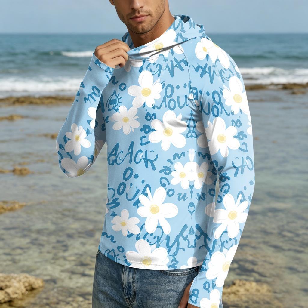 Men's UPF50+ Sun Protection Hoodie Lightweight Quick Dry Long Sleeve Hooded Shirt Breathable Outdoor Sportswear for Hiking Running Fishing