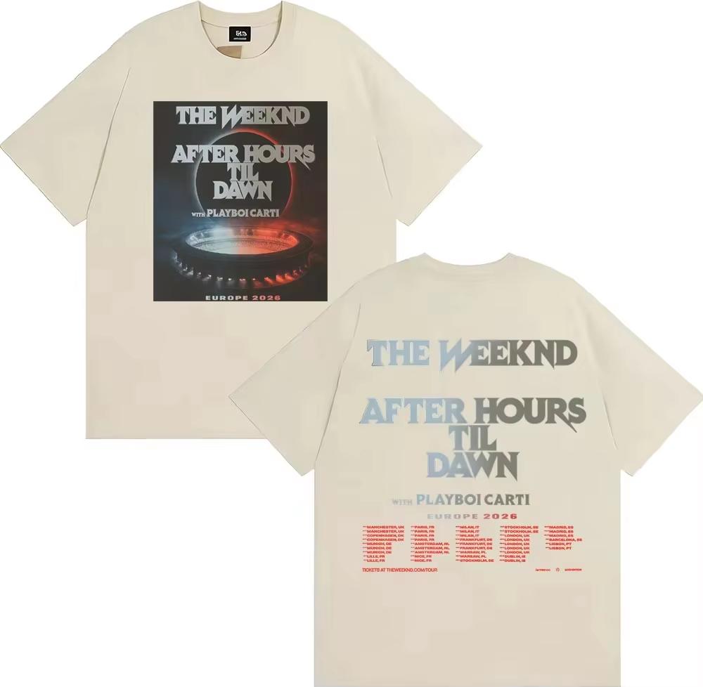 The Weeknd After Hours Til Dawn with Playboi Carti Europe 2026 Dates T Shirts Unisex Women Casual pure Cotton Short Sleeve Tshirts