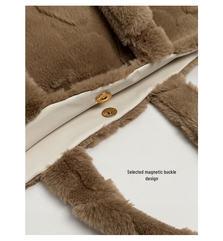 Damen Herbst/Winter Plüsch Tragetasche - Vielseitiges Nischen-Design, Modische Textur, Perfekt für den Arbeitsweg oder zum Tragen über der Schulter.