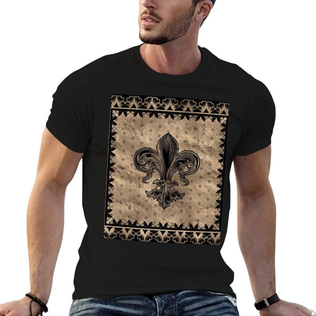Fleur-de-lis - Black and Gold T-Shirt Cotton T Shirts Man 100% Graphic T Shirts for Man Man T S