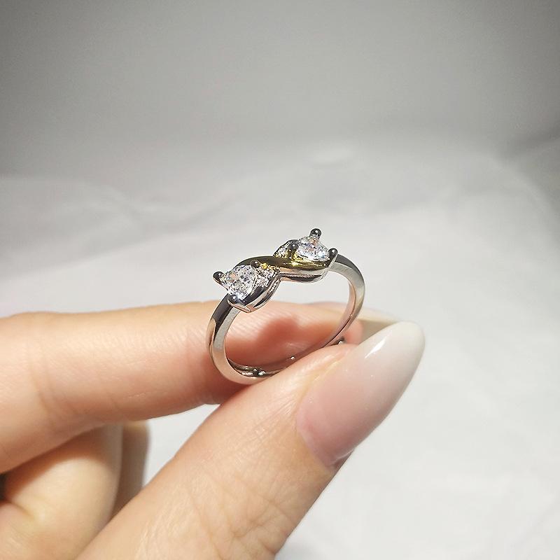 Double Diamond Heart Ring Women'S Double Heart Mobius Color Separation Number 8 Love Living Ring