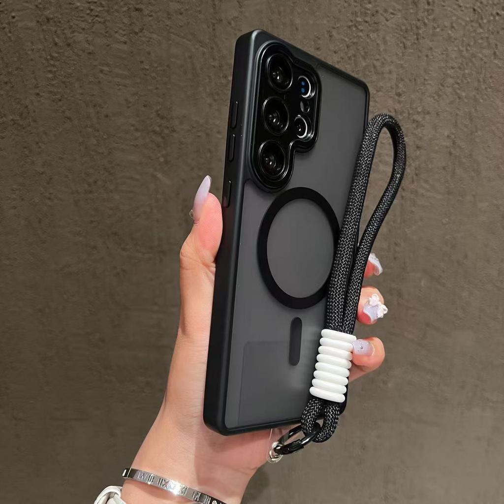 New Luxury Matte Magnetic For Magsafe Charging Cover For Samsung Galaxy S25 S24 S23 Ultra Plus With Lanyard Lens Protect Case