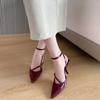 Summer Ladies Pumps Fashion Pointed Toe Ankle Strap Buckle Patent Leather Wine Red High Heeled Sandals Women