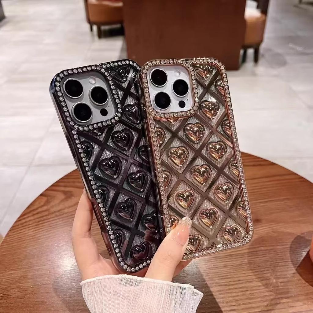 Diamond-inlaid Love Gradient Powder Suitable for Apple 16promax Mobile Phone Case New IPhone 15 Luxury Women 14
