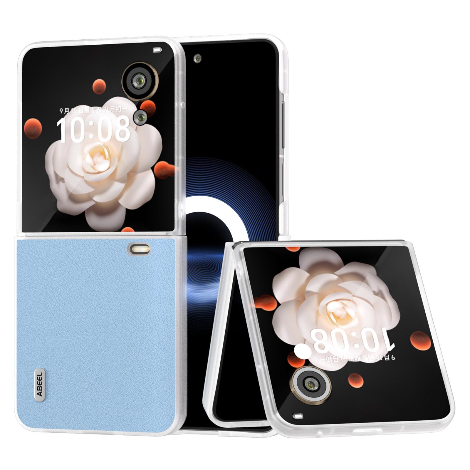 

For Honor Magic V Flip 5G Case Matte Edge Genuine Cow Leather+PC Phone Cover Blue