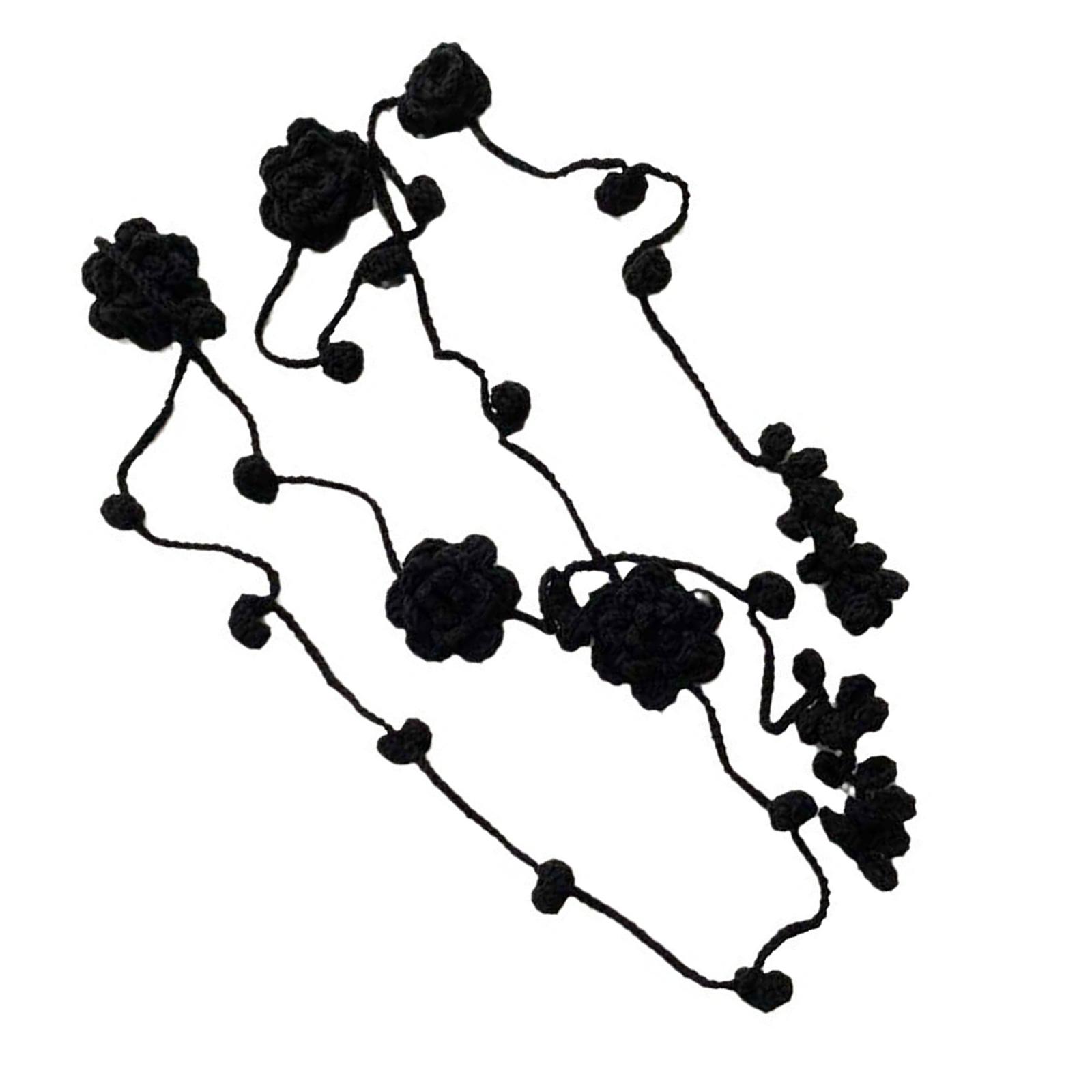 

Вязаный шарф с цветком ручной работы, модные женские шарфы, уличный теплый шейный платок для уникальных модных заявлений чёрный