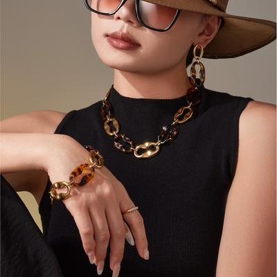 Klobige Gliederkette Halskette Armband Hängende Ohrringe für Damen 18 Karat Vergoldeter Edelstahl Halsketten Armbänder Hängende Ohrringe