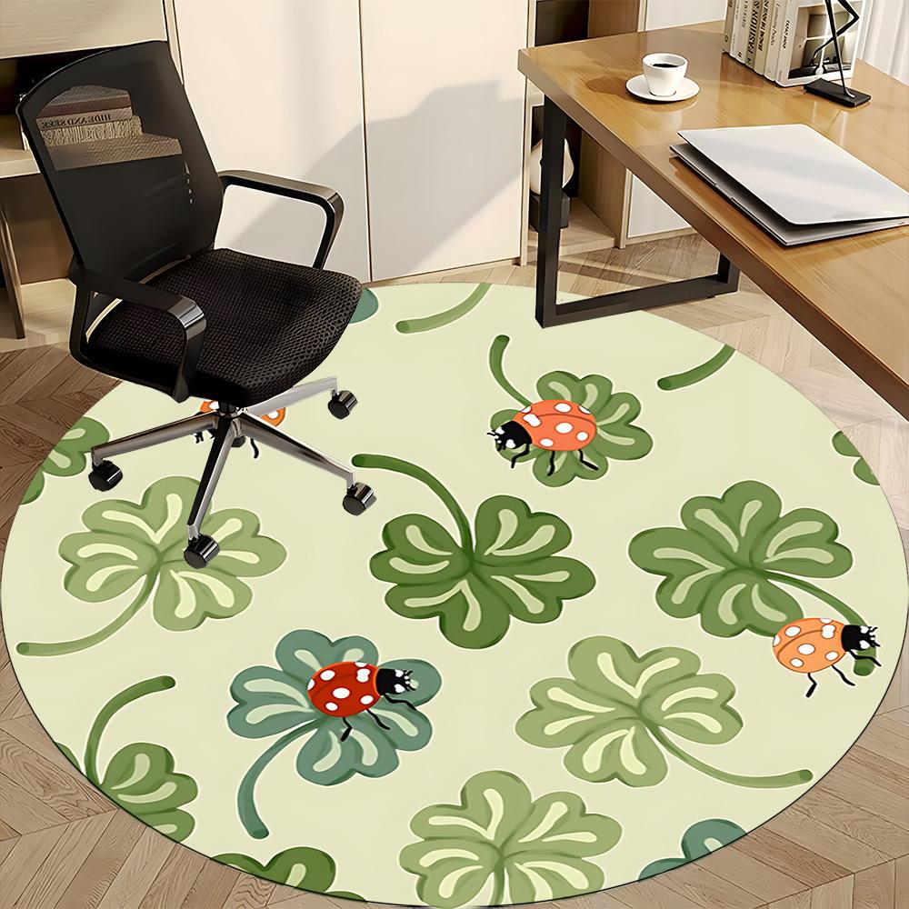 1pc Ladybug Clover Chair Carpet for Office, Indoor Non Slip Washable Polyester Fiber Carpet,