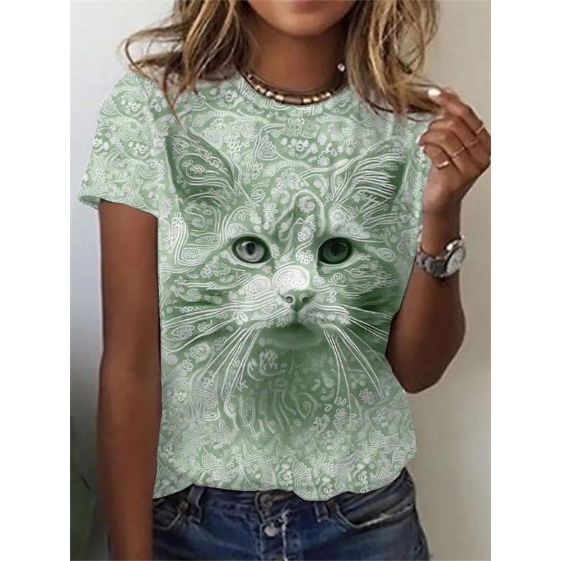 Summer Round Neck 3D Feather Animal Simplicity Print Top Fashionable Casual Short Sleeved Women's T-shirts