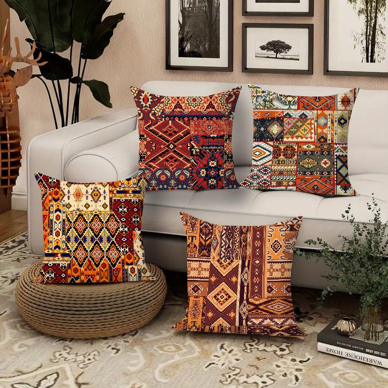 Ethnisch Stil Muster Quadrat Polyester Kissenbezug Sofa Wohnzimmer Dekorative Kissenhülle Schlafzimmer Nachttisch Kissenbezug