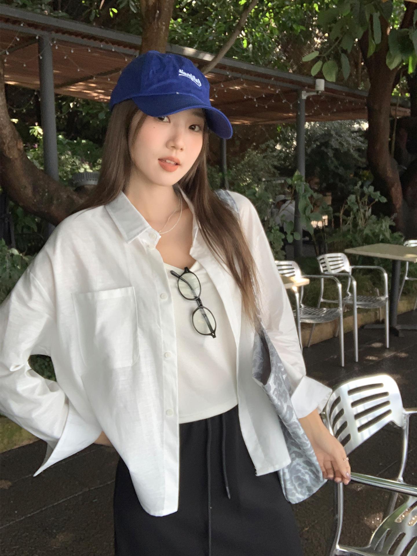 

College style polo collar single-breasted pouch long-sleeved shirt women s early autumn new loose top S
