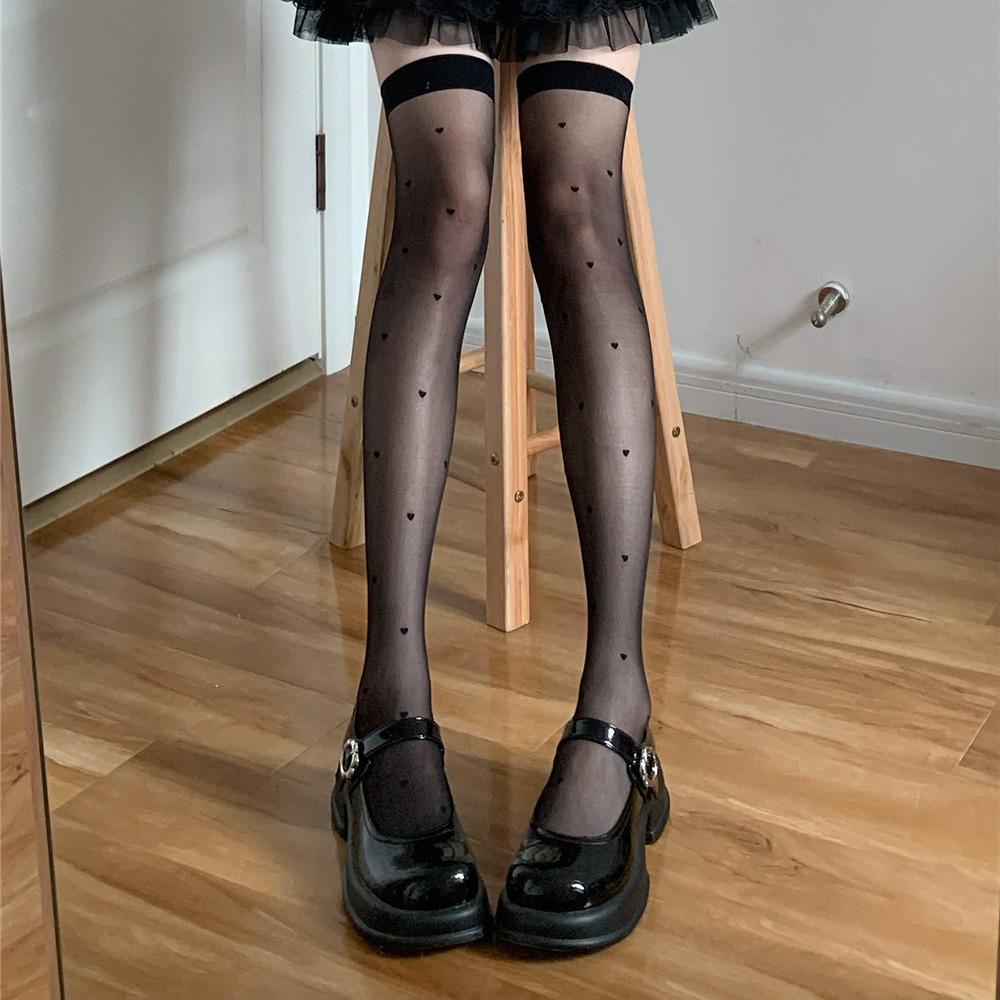 

Чулки в горошек «Сладкое сердце» Тонкие Мягкие Дышащие Носки Лолиты JK One size