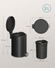 SONGMICS Bathroom Pedal Bin, 0.8 Gallon (3 L) Steel Toilet Bin with Soft-Close Lid, Inner Bucket, for Waste, Bedroom, Ink Black