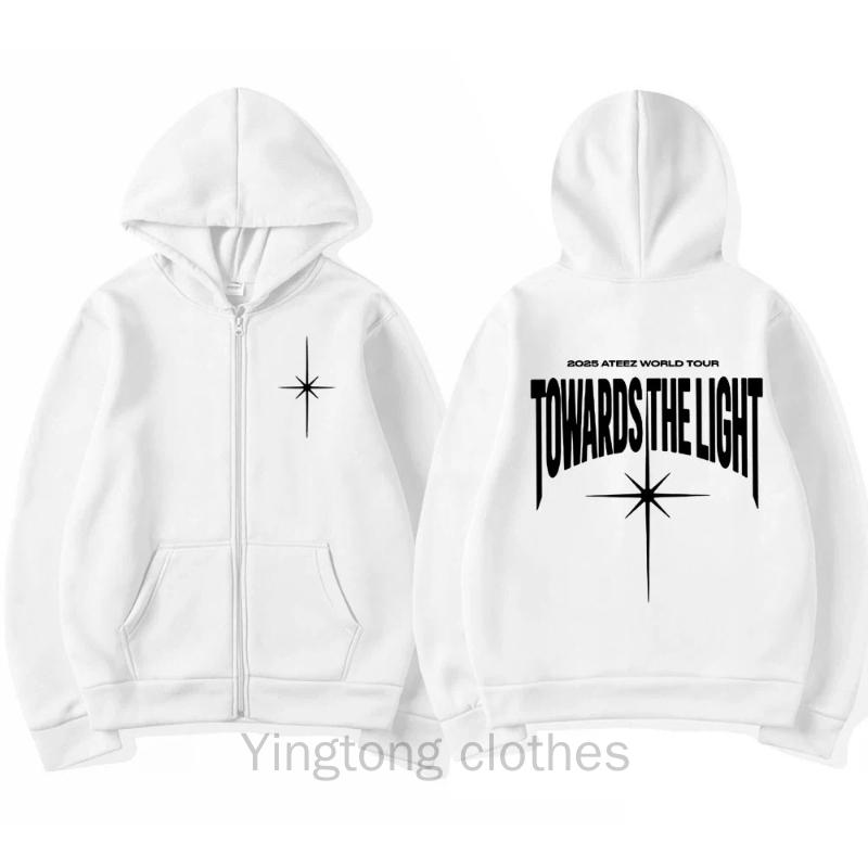 Ateez World Tour Towards The Light Zipper Hoodies Men Women Korean Kpop Zip Up Sweatshirt Fashion Long Sleeve Hoodie Jacket