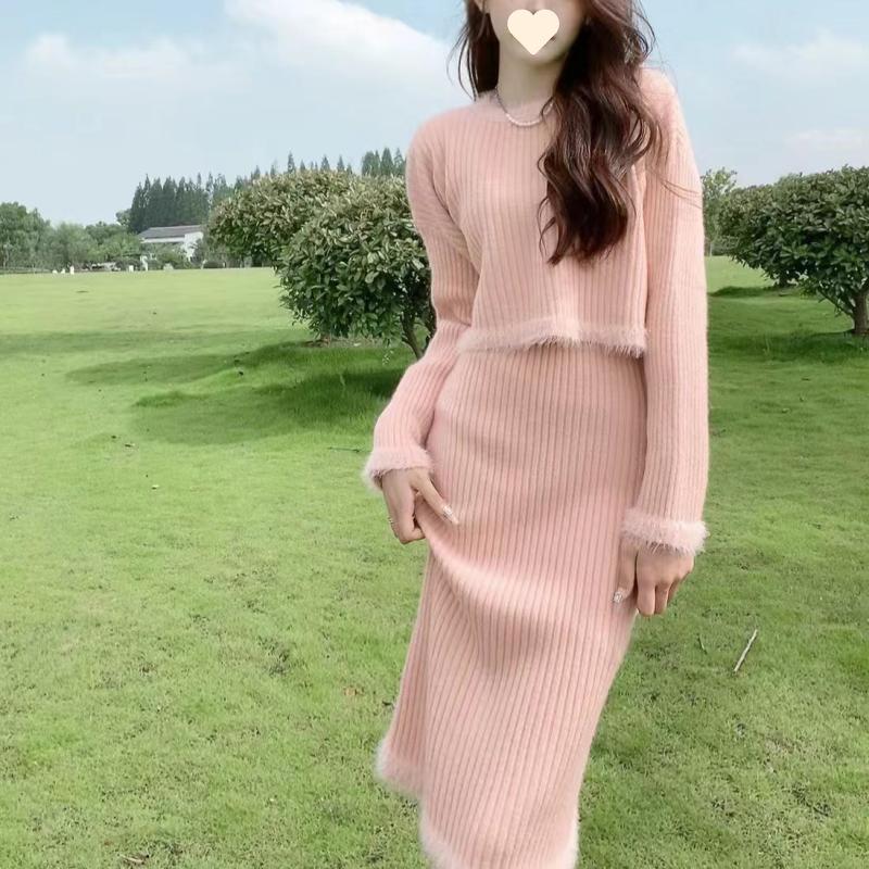 Autumn/Winter 2025 Women's Long Sleeve Knitted Dress Set - Loose Sweater Base Dress Fashion.
