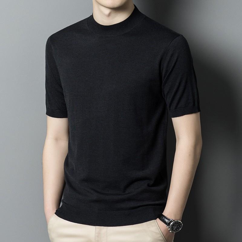 New Autumn Semi-turtleneck Knitted Short-sleeved Sweater Men's Business Fashion Casual Half-sleeved Wool Bottoming Shirt Men's Clothing