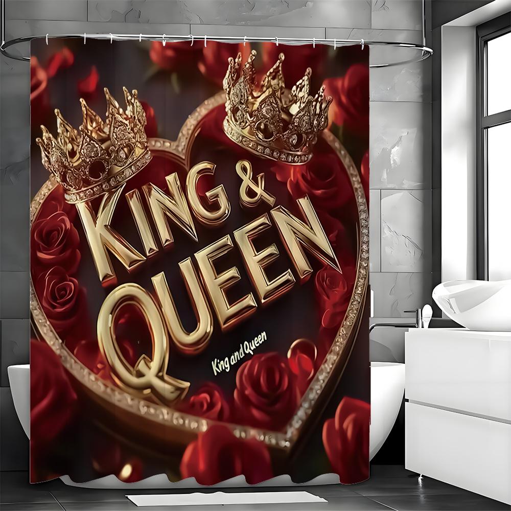 King and Queen Shower Curtain, Bathroom Decorative Shower Curtain, Waterproof Shower Curtain with Hooks