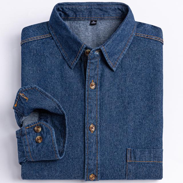 Herren-Western-Denim-Hemd mit Tasche, 100 % Baumwolle, langärmelig, Standard-Passform, bequem, strapazierfähig, weich, lässig, gewaschen, strapazierfähig, Arbeitshemden