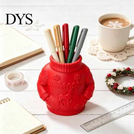 Environmentally Friendly Pla Stationery Holder 3D Printed Sweater Pen Holder, Creative Desk Organizer with Elk Snowflake Relief for Home Desktop