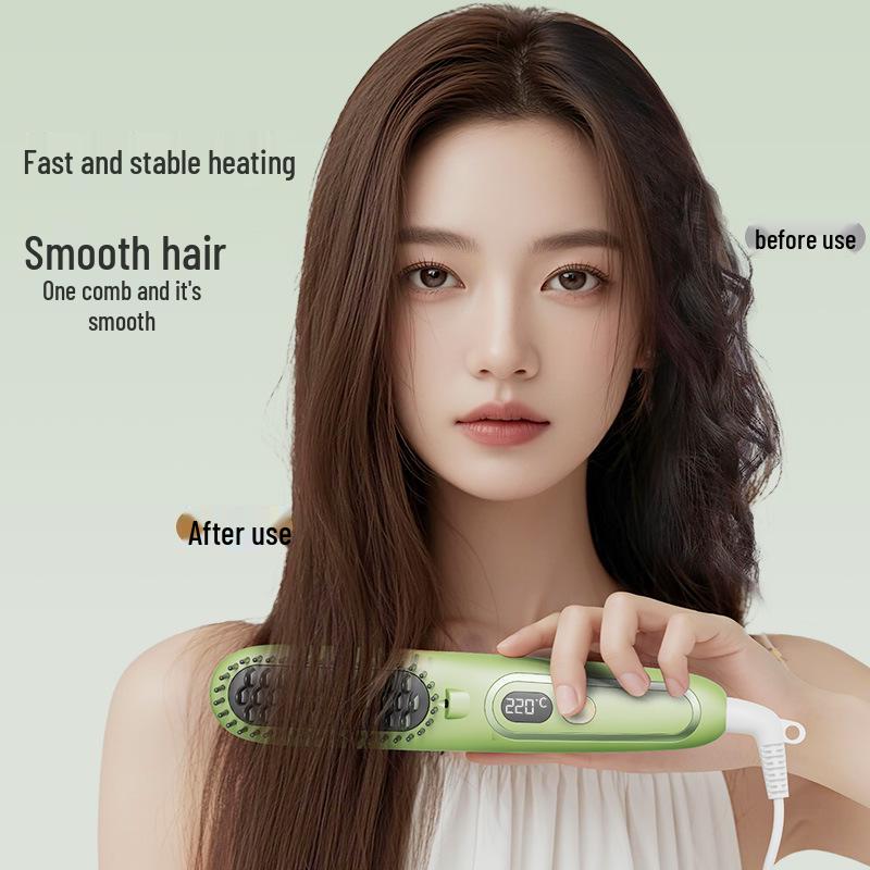 Cross-border Mini LCD Hair Straightening & Curling Comb - Dual-Use Negative Ion Splint for Damage-Free Styling