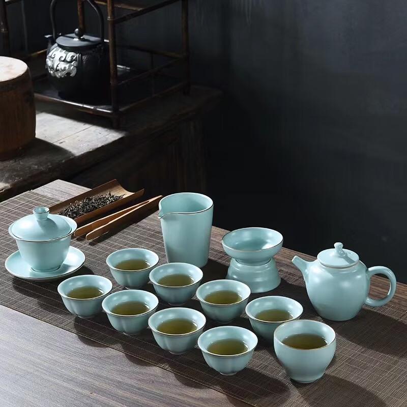 14-Piece Sky Blue Ru Ware Ceramic Gongfu Tea Set