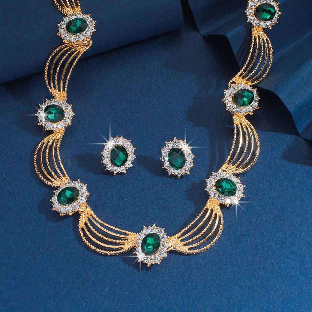 Exquisite Earrings Rhinestone Necklace Bridal Crystal Jewelry Set  Banquet