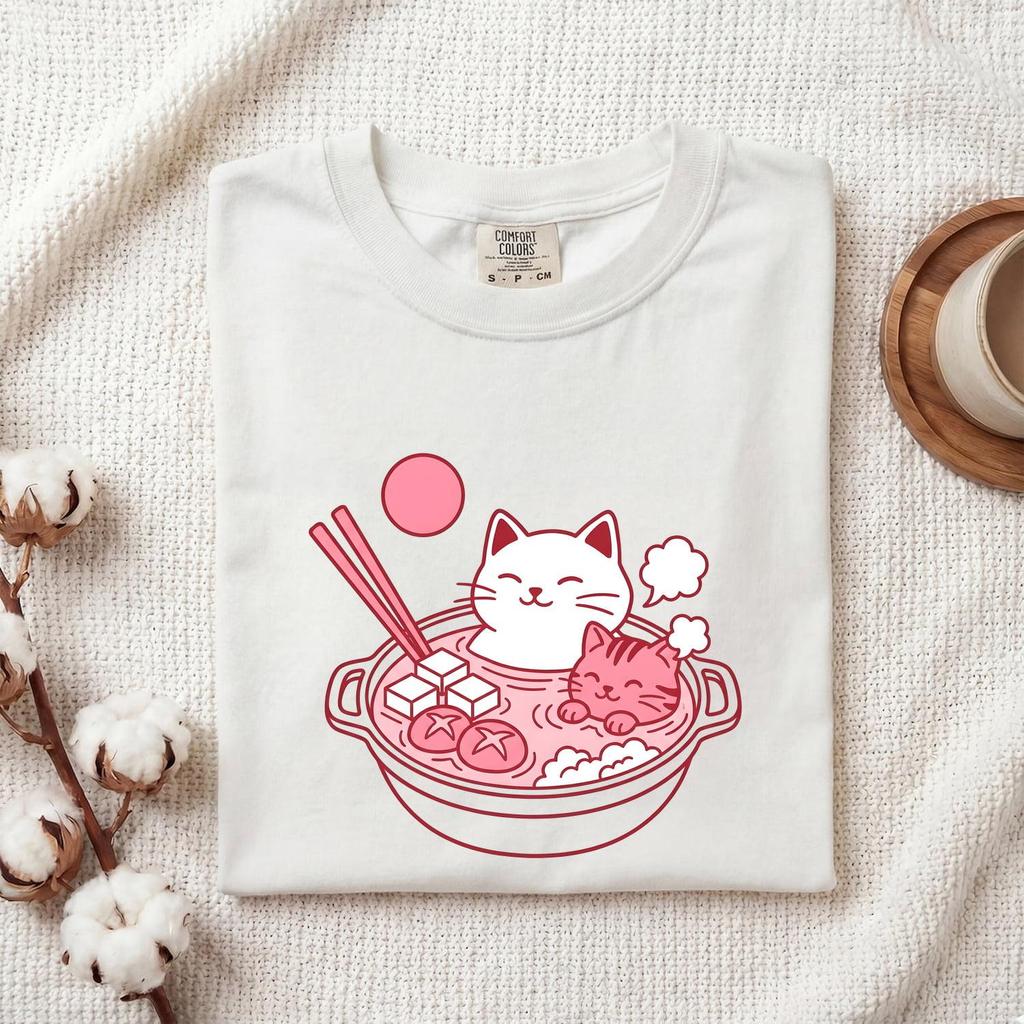 Cat Soup Bowl T-Shirt: Kawaii Ramen Cuisine Graphic Tee for Women
