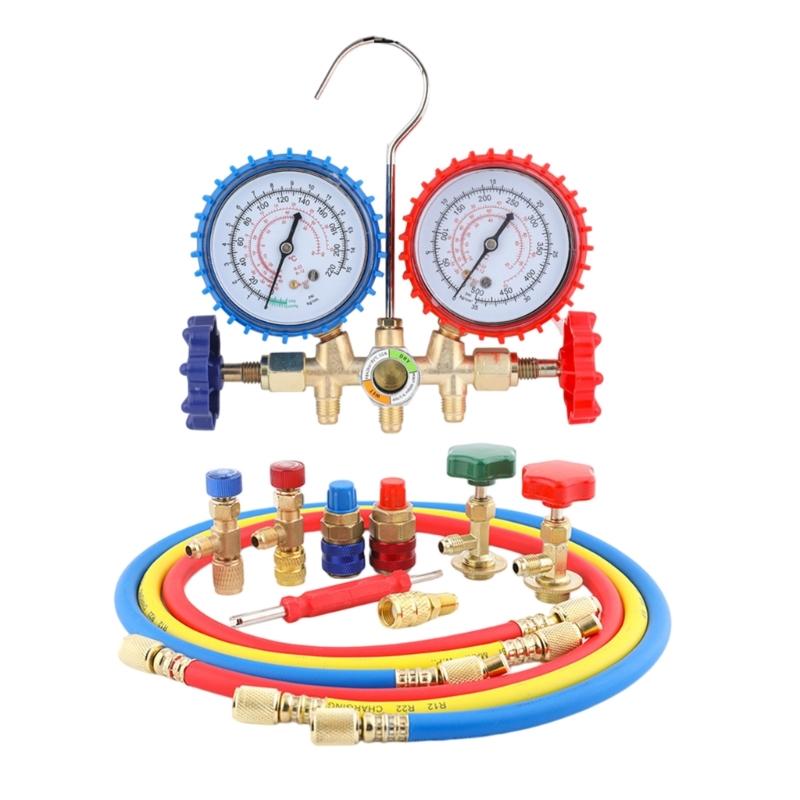 Professional AC Refrigerants Manifold Gauge For Precise Pressure Measurement In HVAC Systems Diagnostic Tool With Hose