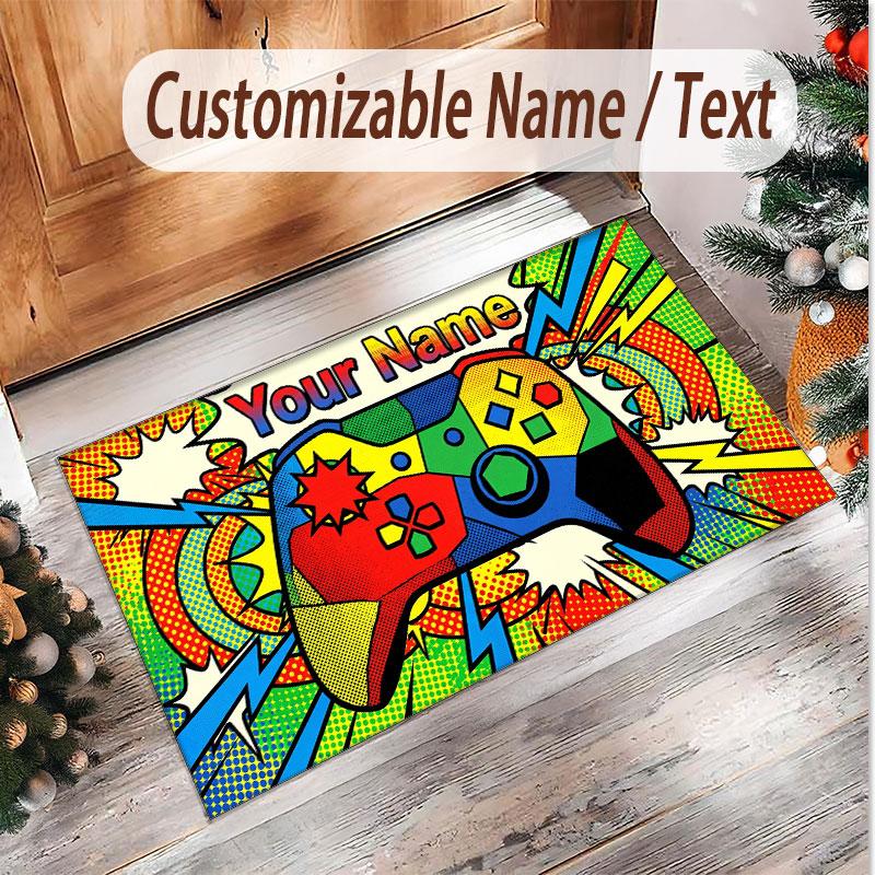 Game Controller Theme Soft Crystal Velvet Rug Custom Name & Text Print Non Slip Floor Rug for Bedroom Living Room
