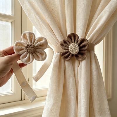 2PCS Adjustable Flower Curtain Tieback Creative Linen-style Gauze Curtain Binding Rope Decorative Portable Curtain Buckle Office