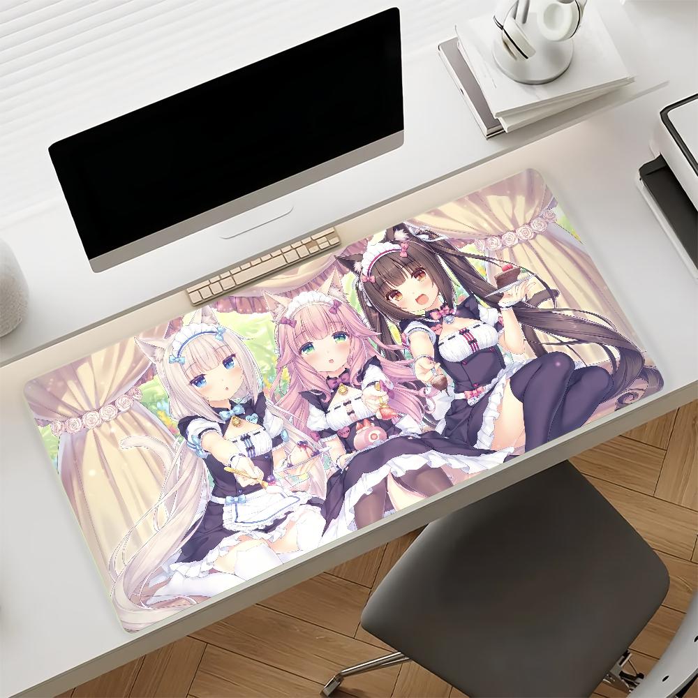 Large Gaming Mouse Pad with Antislip Base and Stitched Edges Cute Cat Girl Anime Print Desk Mat for PC Laptop Gaming