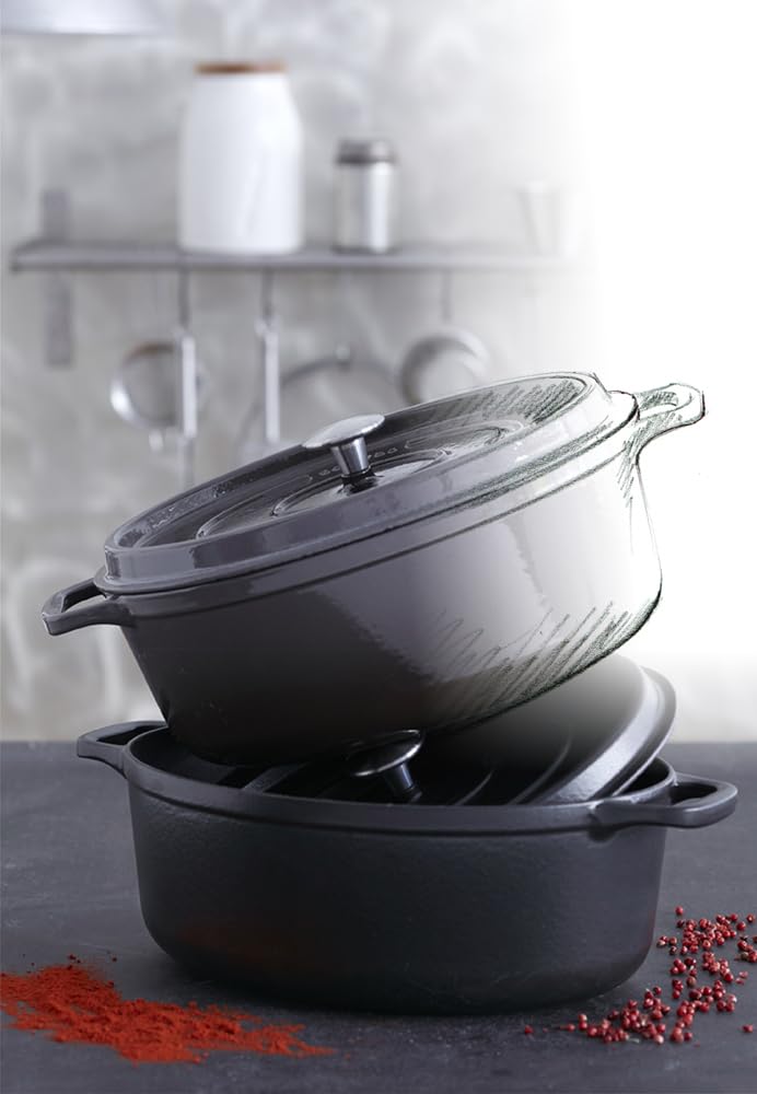 Invicta 20cm Cast Iron Enamel Round Induction Made in PUV402201 Casserole, Compatible, France, Black,