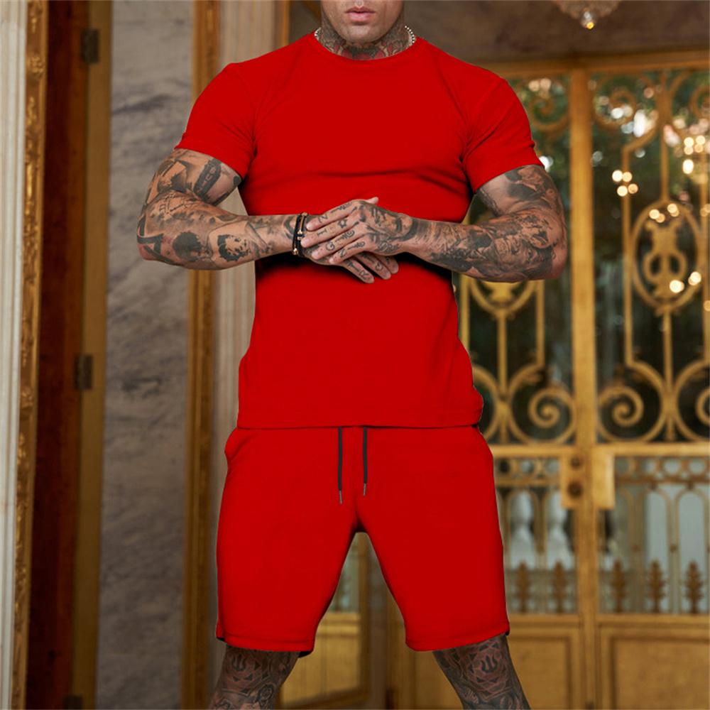 Men's Tracksuit 2 Piece Set Summer Solid Sport Oversized Loose Suit Short Sleeve T Shirt and Shorts Casual Fashion Man Clothing