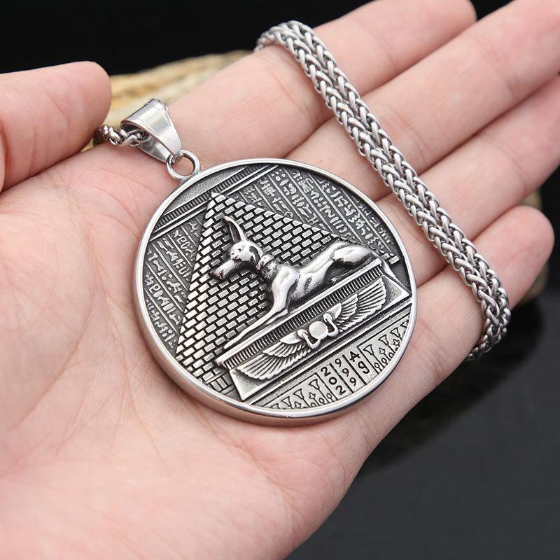 

Stainless Steel Dog Pendant Round Tag Necklace - Men s Trendy Accessory Pendant Only
