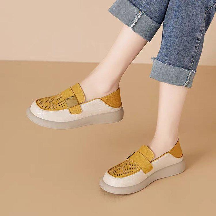 Women's Retro Soft Leather Closed-Toe Sandals - Breathable, Hollow Design for Summer 2025