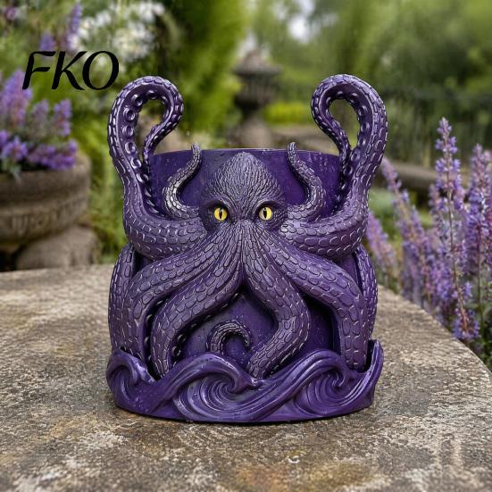 Decorative Desk Pen Holder 3D Printed Octopus Planter, Artistic Coastal Plant Pot, Small Foliage Herb Pot Container for Cactus, Succulents,