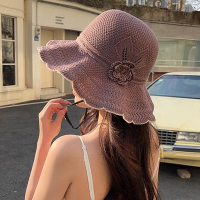 Sunscreen Sweet Straw Sun Hat Big Brim French Style Knitted Bucket Hat Visor Cap Temperament Sun Protection Cap Spring Summer