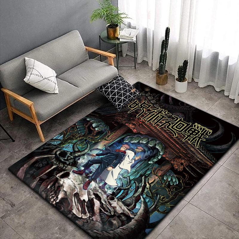 Jujutsu Kaisen Anime Rug Large,Carpet Rug for Living Room Bedroom Sofa Decoration,Doormat Kitchen Non-slip Floor Mat Picnic Camp