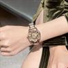 Rhinestone Sunflower Mechanical Watch for Women Stainless Steel Wristwatch