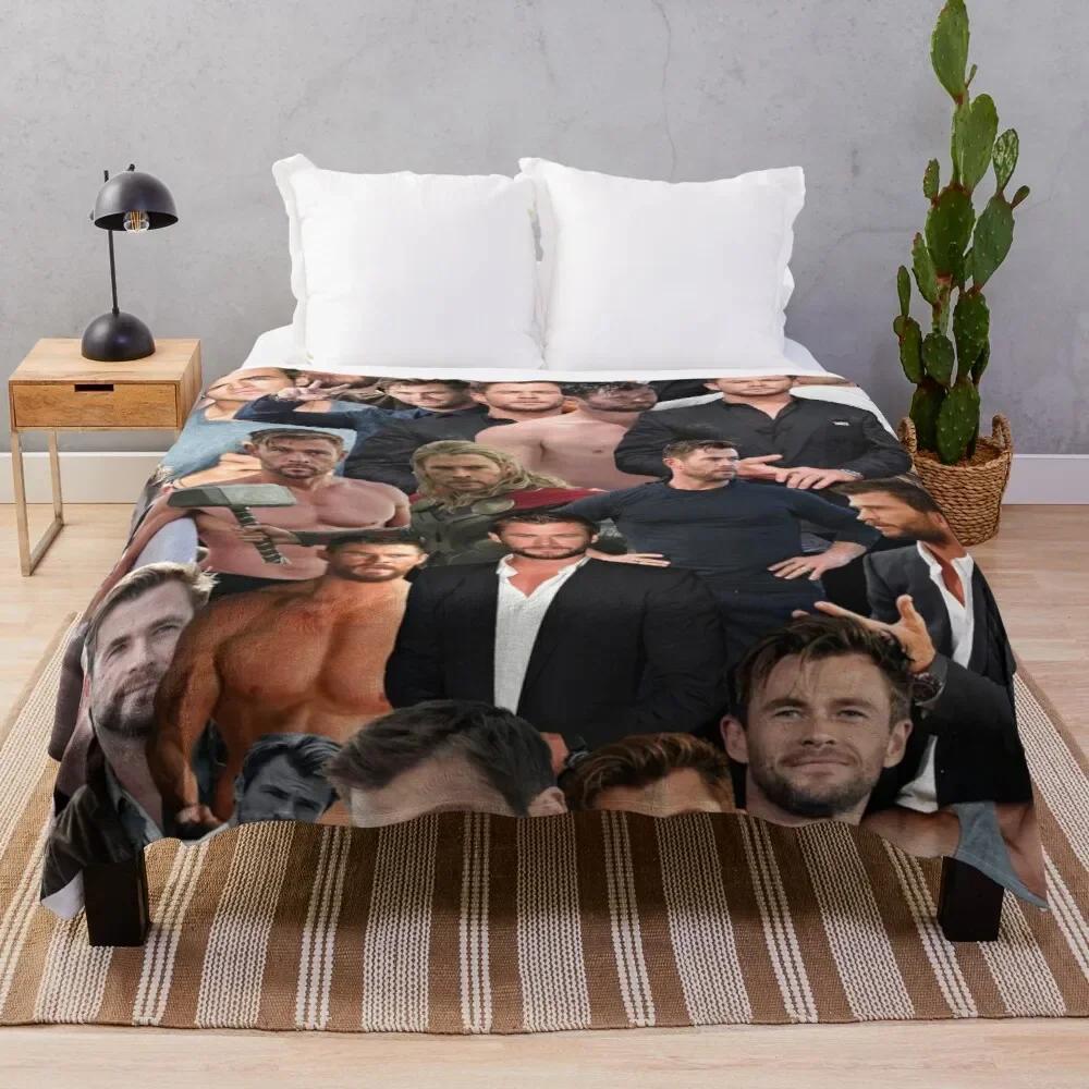 chris hemsworth collage Throw Blanket Microfiber Fabric Double-Sided Blanket Sofa Blanket With Tassels 75X95CM
