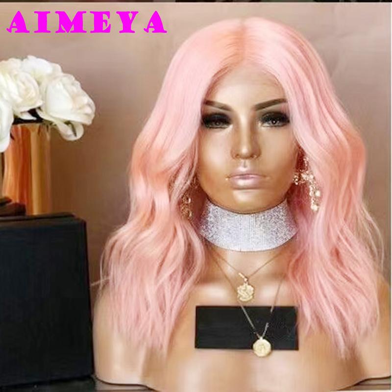 AIMEYA Short Grayish Blonde Bob Wig Heat Resistant Fiber Body Wave Synthetic Lace Front Wig Side Part Short Wigs Cosplay Wig