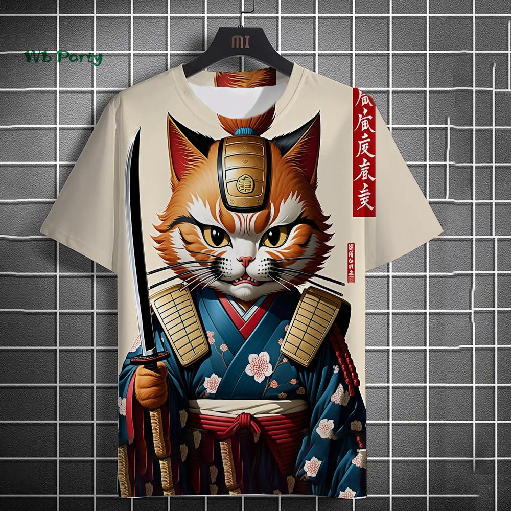 Fashion Men's T-Shirt 3D Cartoon Cat Print Short Sleeve T-Shirt Fun Harajuku Tops Summer Men's Oversized Street Casual Clothing