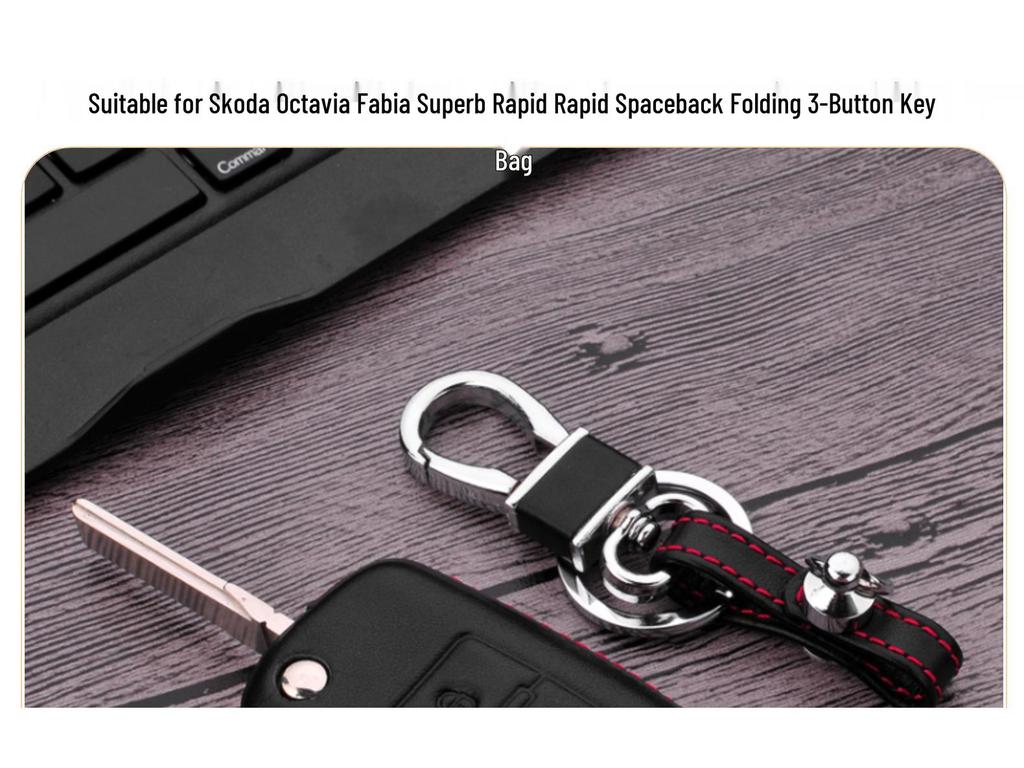 Skoda 4D Leather Key Case for 3-Button Folding Keys (Octavia, Fabia, Superb, Rapid, Spaceback)