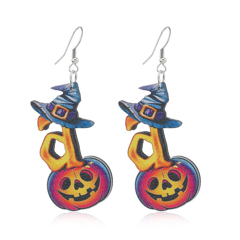 Halloween Wooden Pumpkin & Skull Wine Glass Guitar Earrings