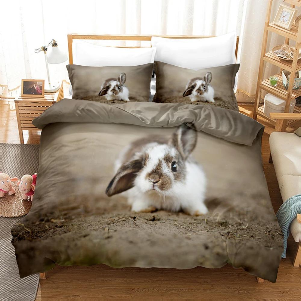 3D The Rabbit Bedding Sets Duvet Cover Set With Pillowcase Twin Full Queen King Bedclothes Duvet Cover