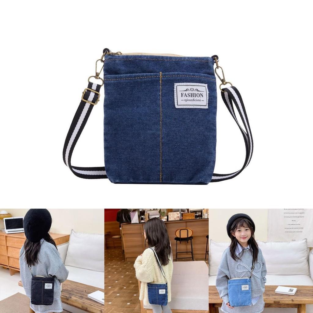 Fashionable Denim Baby Backpack Stylish Letter Design Unisex Shoulder Bag For Kids