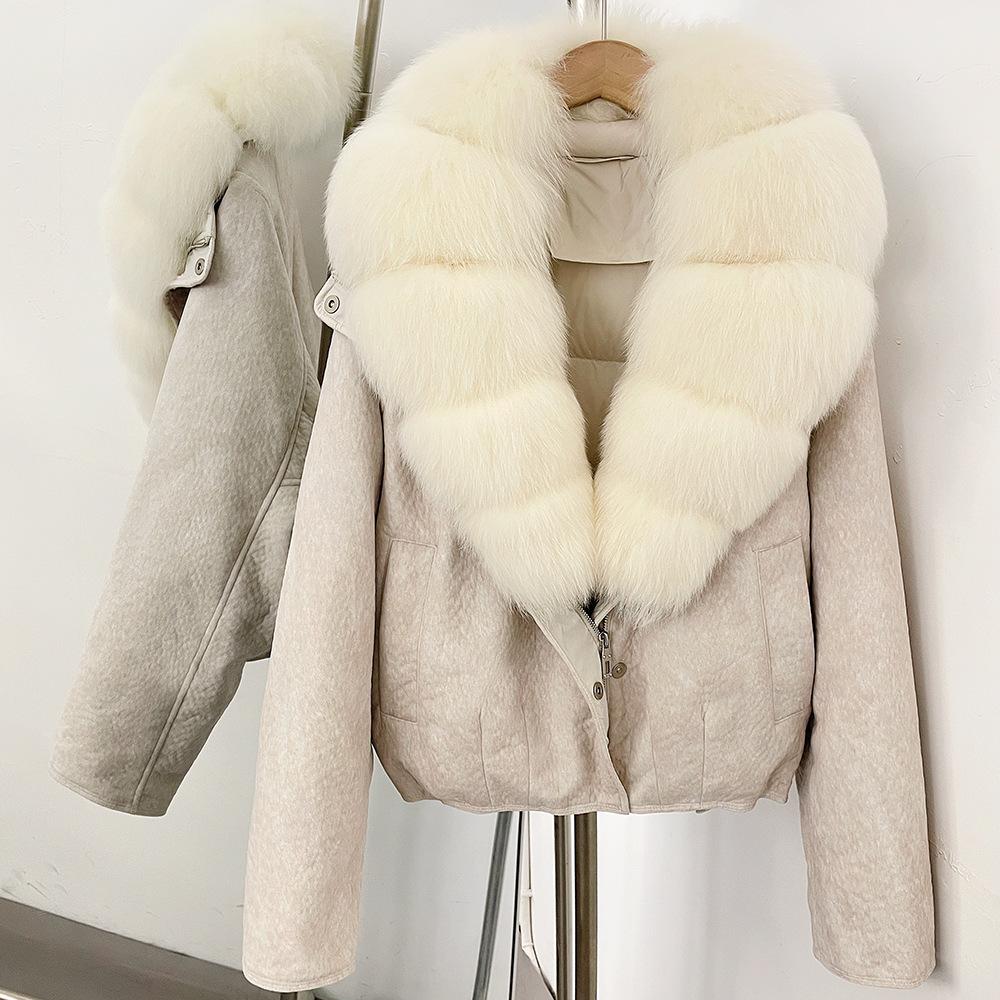Autumn and winter natural real removable fox fur collar jacket new daily versatile commuter style duck down jacket women