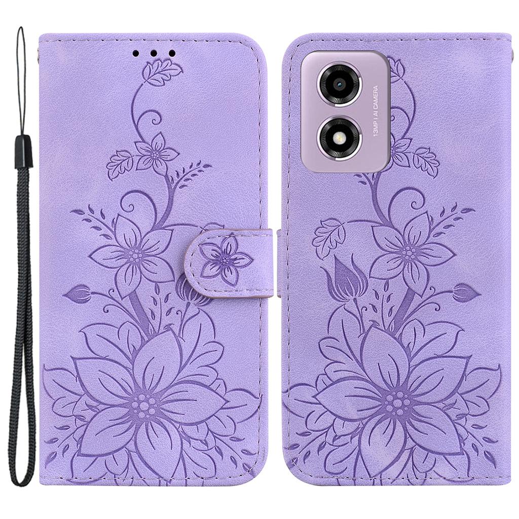 For Motorola Moto G04s 4G/E14 4G Case Lily Flower Imprint Leather Phone Cover with Stand