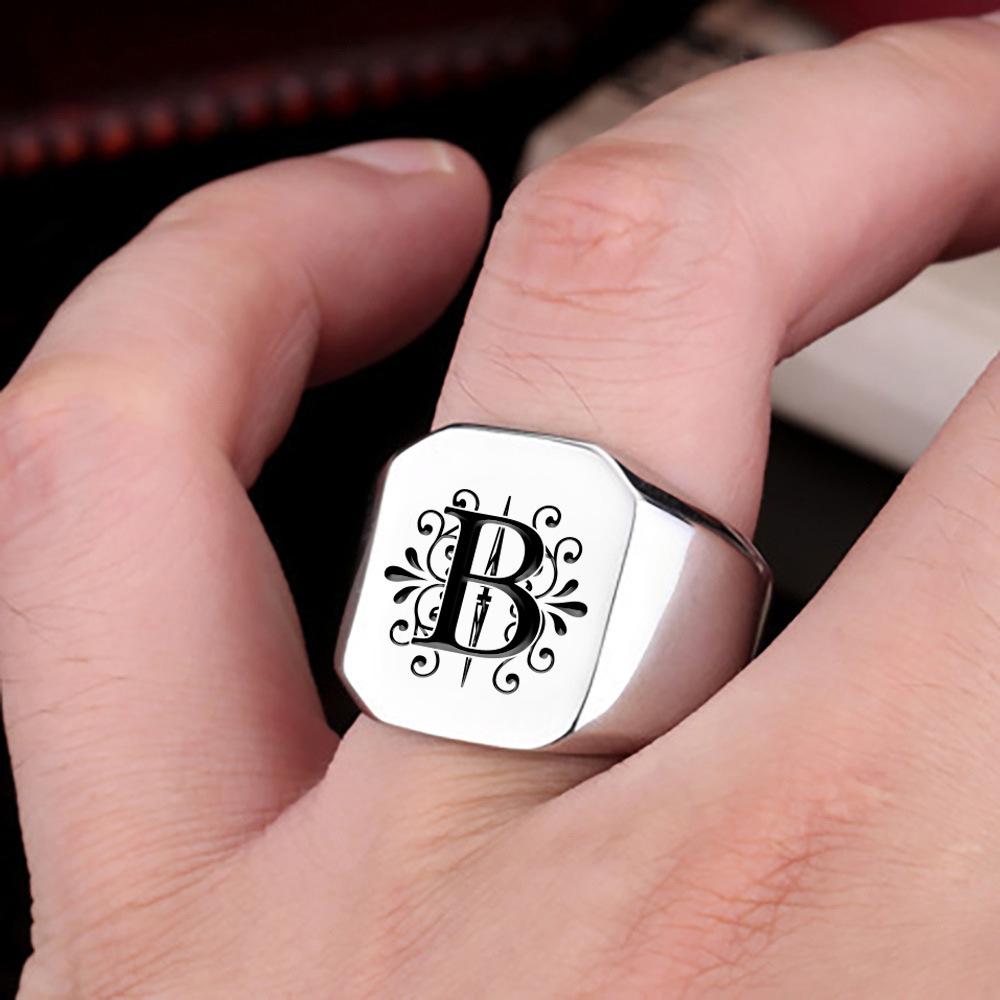 European and American Cross Stainless Steel Ring Jewelry Silver 26 Letter Titanium Steel Ring Men's Ring Jewelry Factory Wholesale