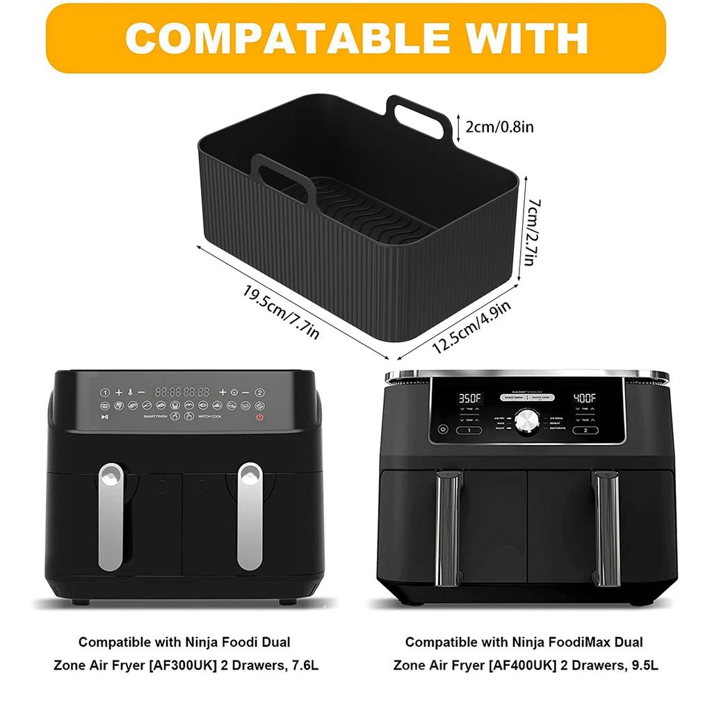 2PCS Air Fryer Silicone Tray Dish Dual 2 Basket Baking Pan Oven Pot Plate Liner Dual Air Fryer Accessories For Ninja Foodi